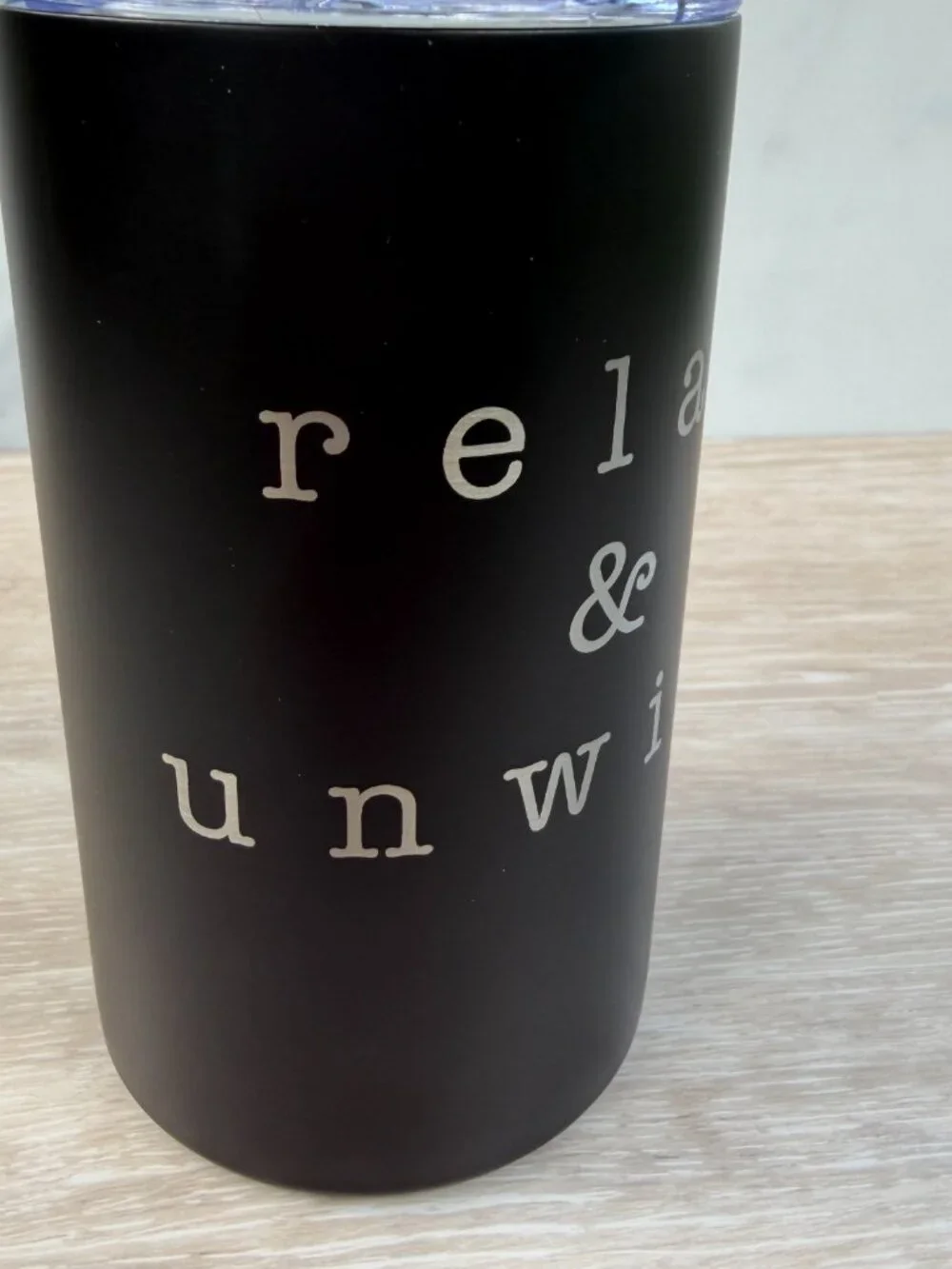 Relax & Unwind Tumbler 12 oz Black Stainless Steel Insulated Travel Coffee Mug